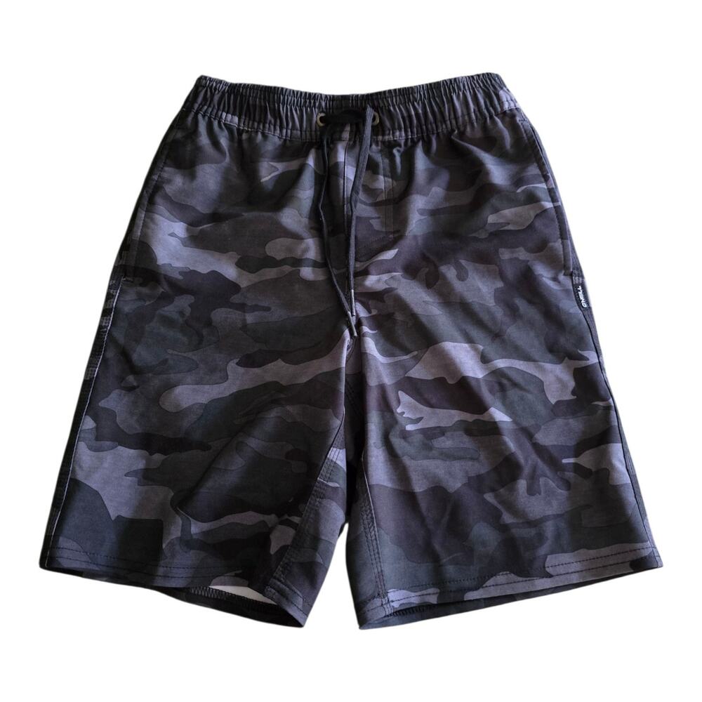 Oneill Reserve Slub Hybrid Shorts Boys SZ Small Black Gray Camo Swim Trunks
